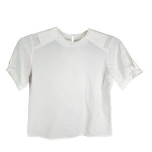 Womens White Michelle Stuart Sheer Blouse Crew Neck Short Sleeve Back Button S